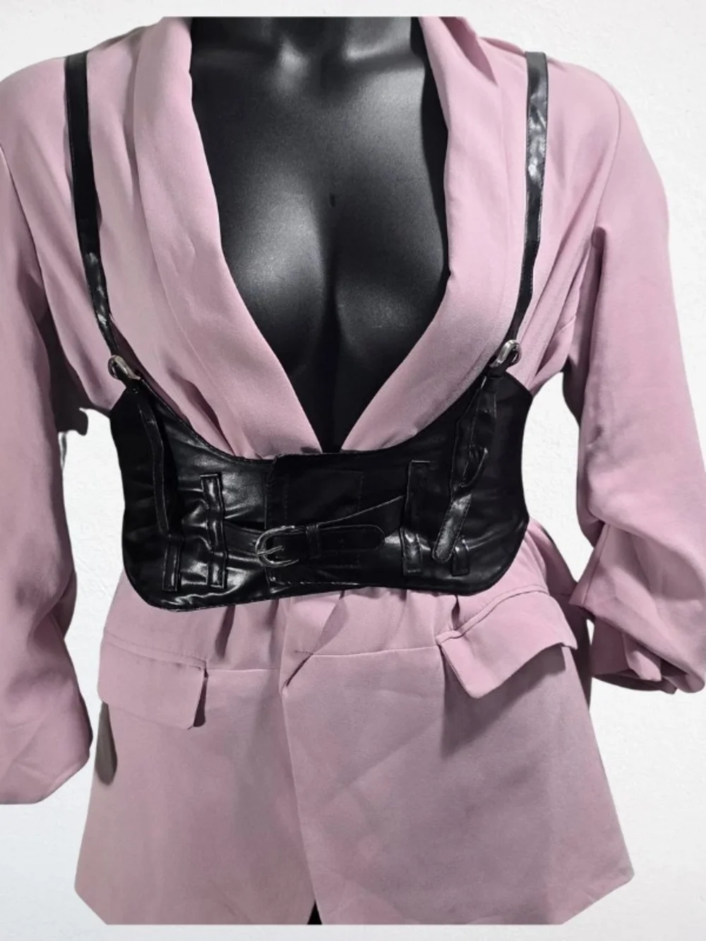 SHEIN Black Faux Leather Harness Belt with Straps